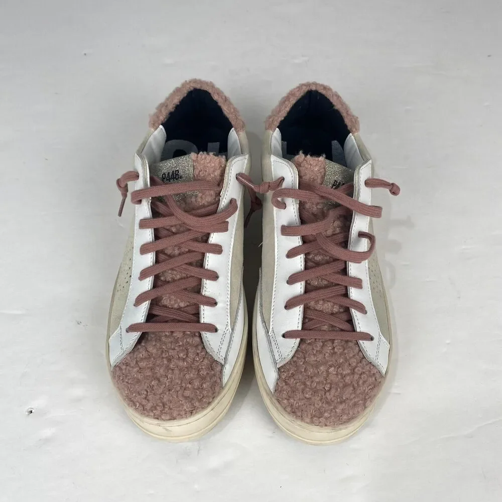 P448 John Pink and White Faux Shearling Trim Women’s Sneakers Size‎ European 41